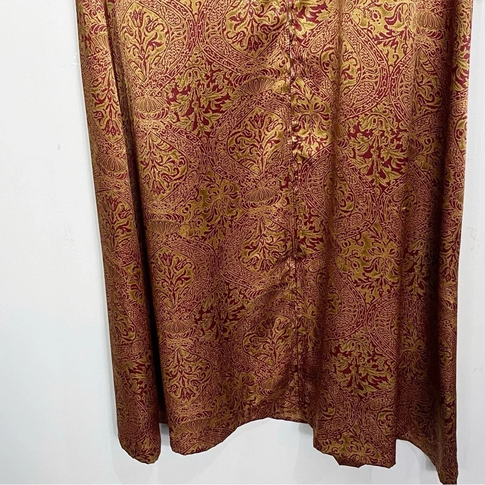 Vintage Natori Satin Paisley Printed 3/4 Sleeve Zip Front Kaftan Robe